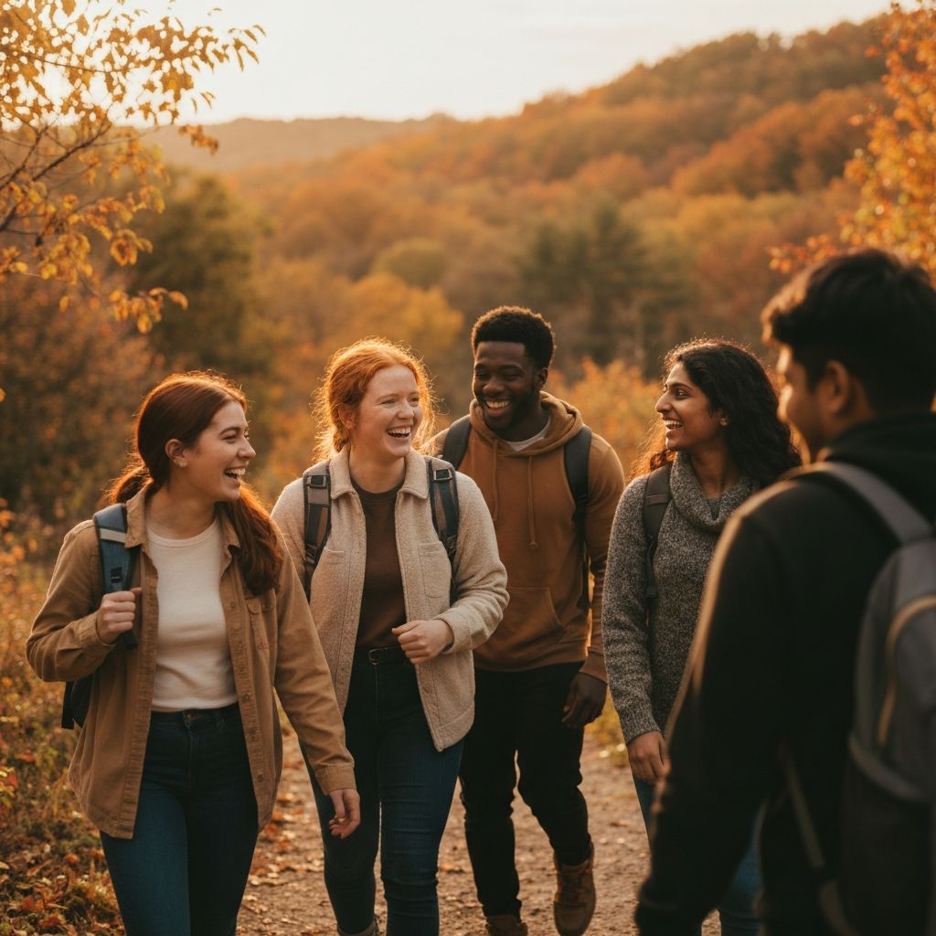 Group hike through autumn trails