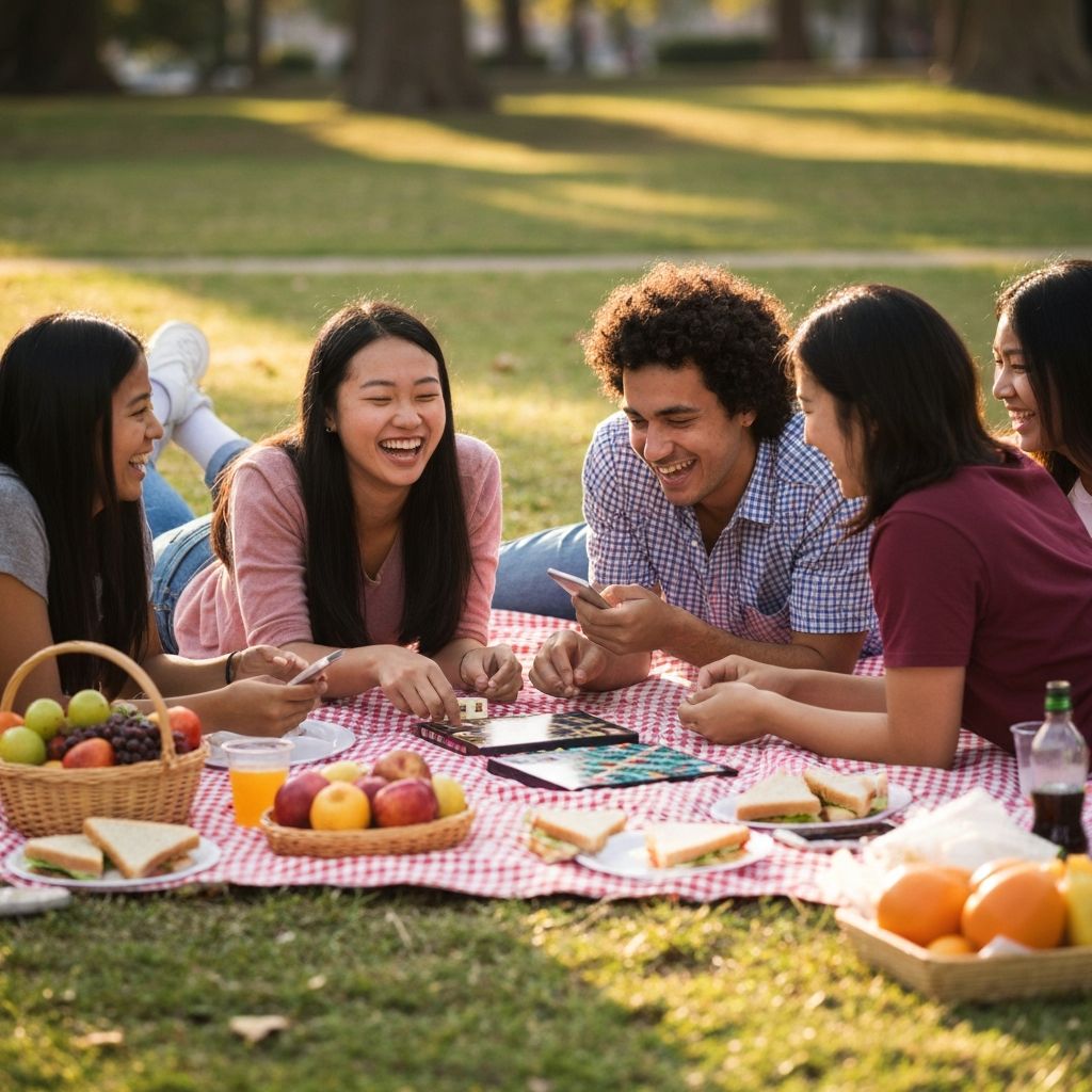 Students having a picnic in the park