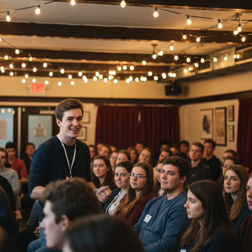 Student speaker at an intimate event